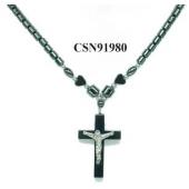 Hematite Cross Pendant Beads Stone Chain Choker Fashion Women Necklace